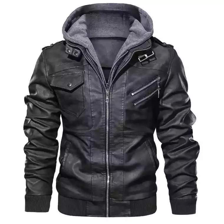 Casual Zipper Young Black Stand-up Collar Men’s Leather Jacket